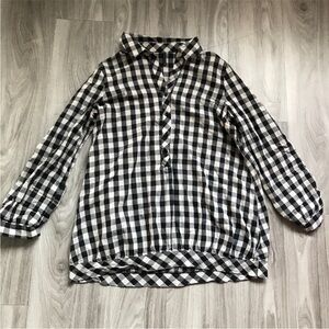 NAF NAF WOMENS SHIRT BLACK WHITE CHECK LONG SLEEVE POPOVER EU 40